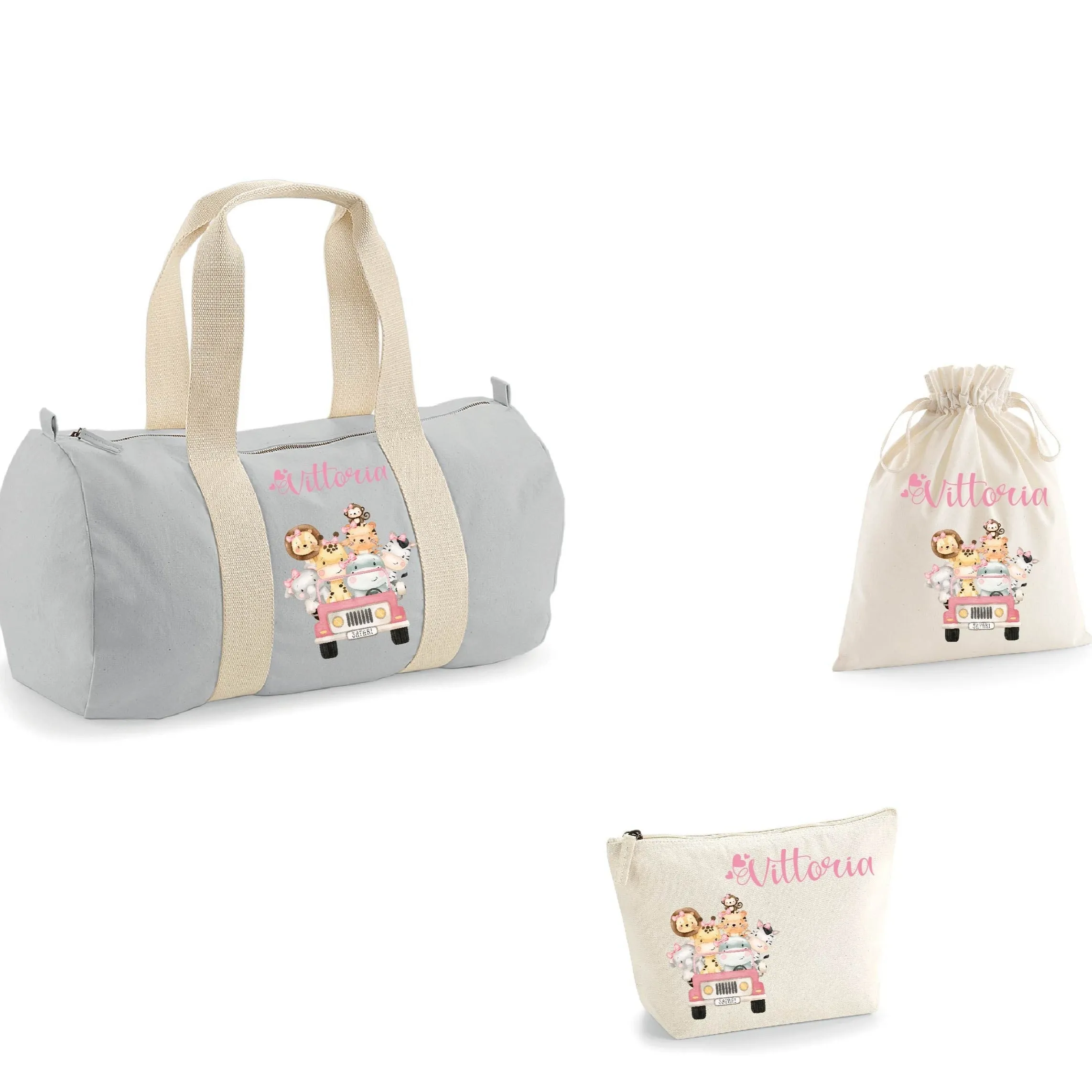 Borsone, pochette e sacchetto in cotone personalizzabile Safari Rosa