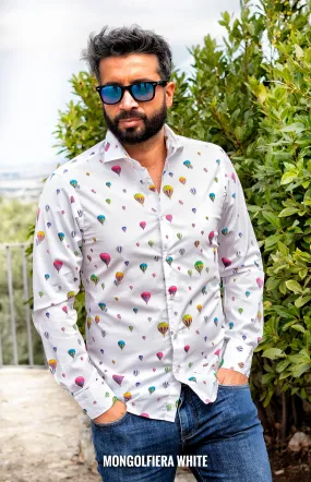 Camicia Fashion cotone fantasia mongolfiera travel cotone made in italy