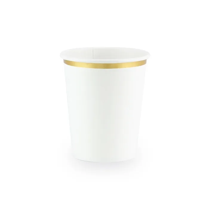 Coppe in cartone bianco con bordo dorato 260 ml - 6 pz.