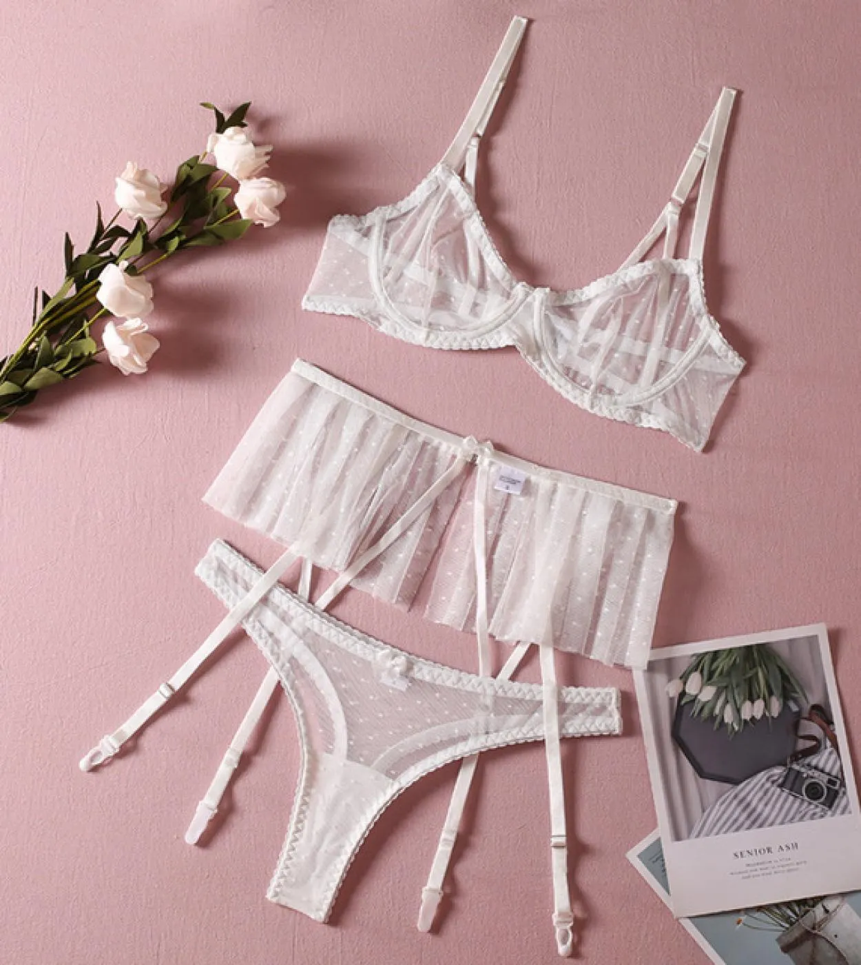 Ellolace Increspatura Sensuale Lingerie Per Le Donne Biancheria Intima Porno In Pizzo Senza Censure 3 Pezzi Reggiseno Trasparent