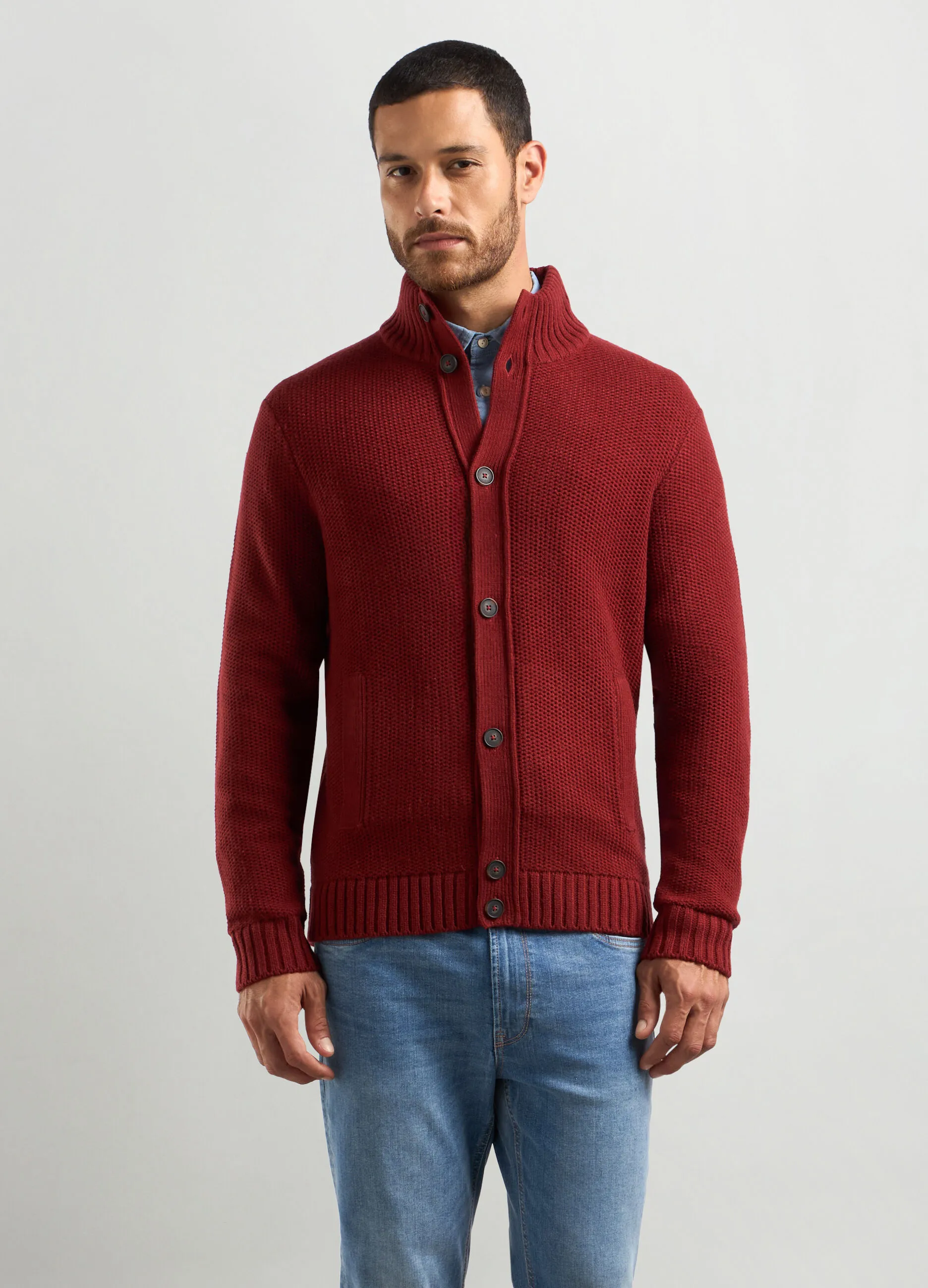 J. HART & BROS  Cardigan collo alto in maglia rasata a rovescio uomo