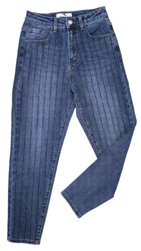 Jeans mom fit con strass neri