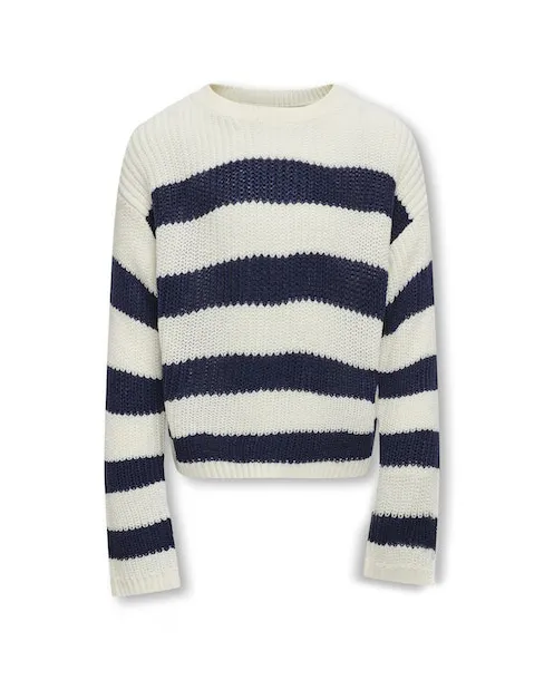 Maglia relaxed-fit in tessuto a coste fantasia a righe bianche e blu 10-14 anni