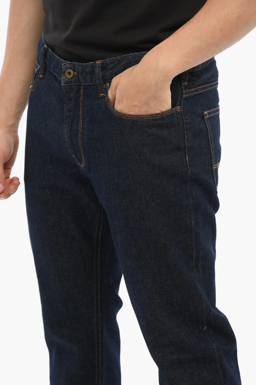 PENN-RICH Jeans in Denim Stretch con Cuciture a Vista 18cm