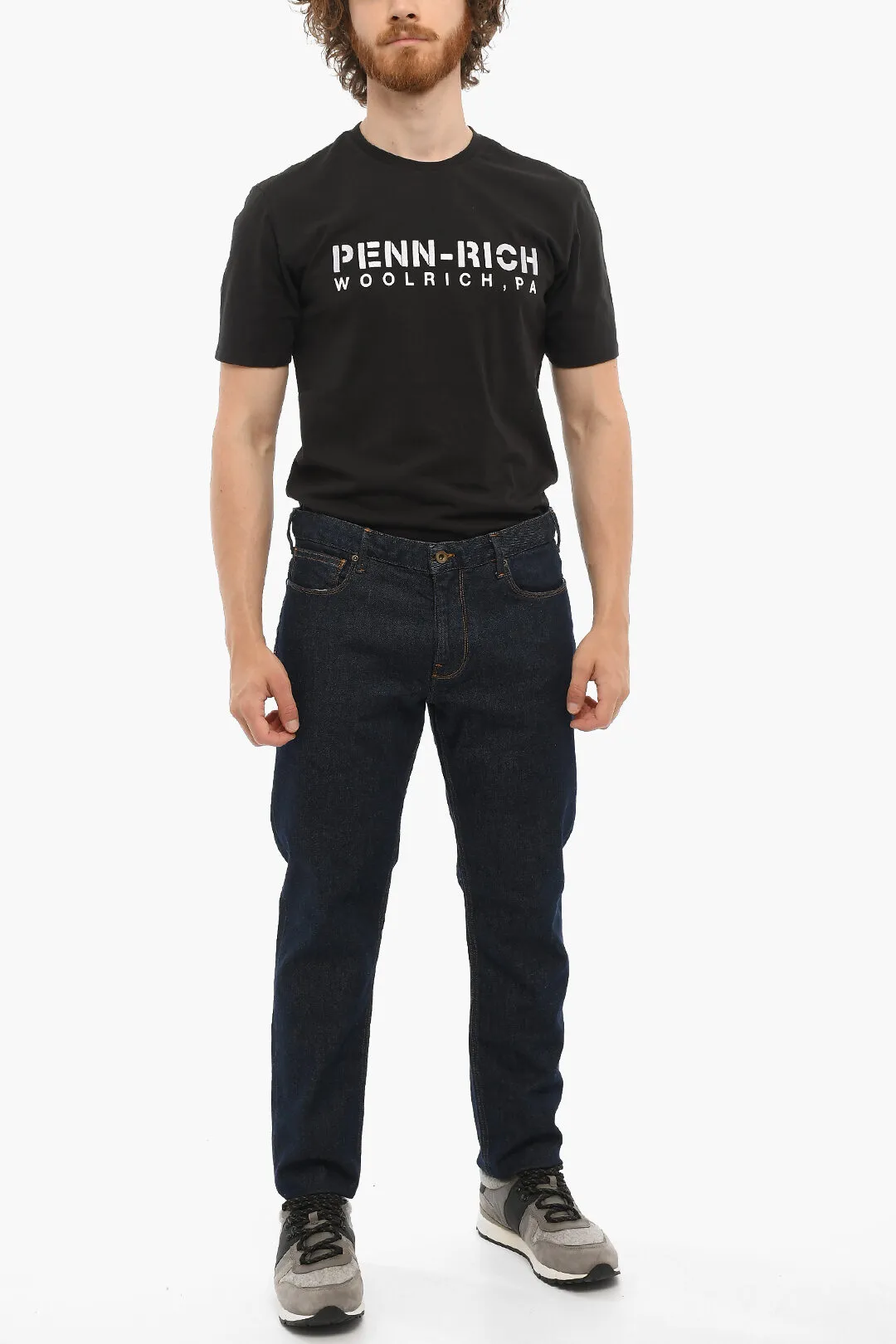 PENN-RICH Jeans in Denim Stretch con Cuciture a Vista 18cm