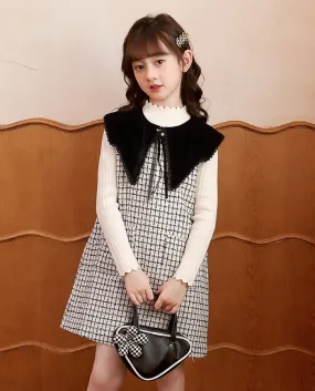 Vestiti per ragazze Autunno Nuovo maglione sopra il ginocchio Gilet pied de poule Abito in due pezzi